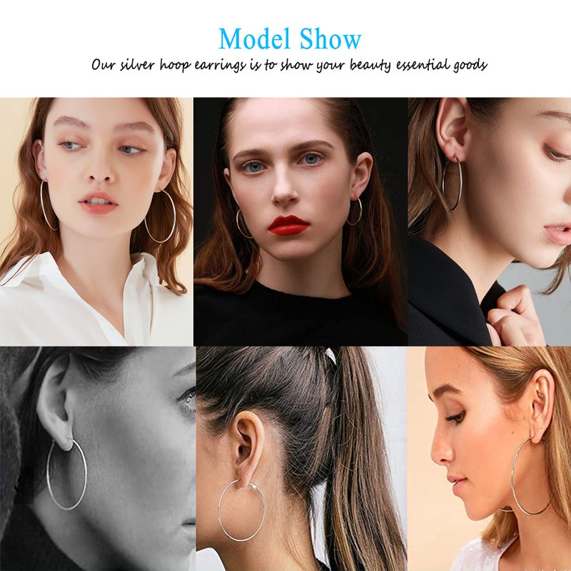 CERSLIMO 4 Pairs Silver Hoop Earrings for Women- 925 Hypoallergenic Sterling Silver Hoop Earrings Set, Big Large Minimalist Silver Hoops Gifts(30MM 40MM 50MM 60MM) - Image 5